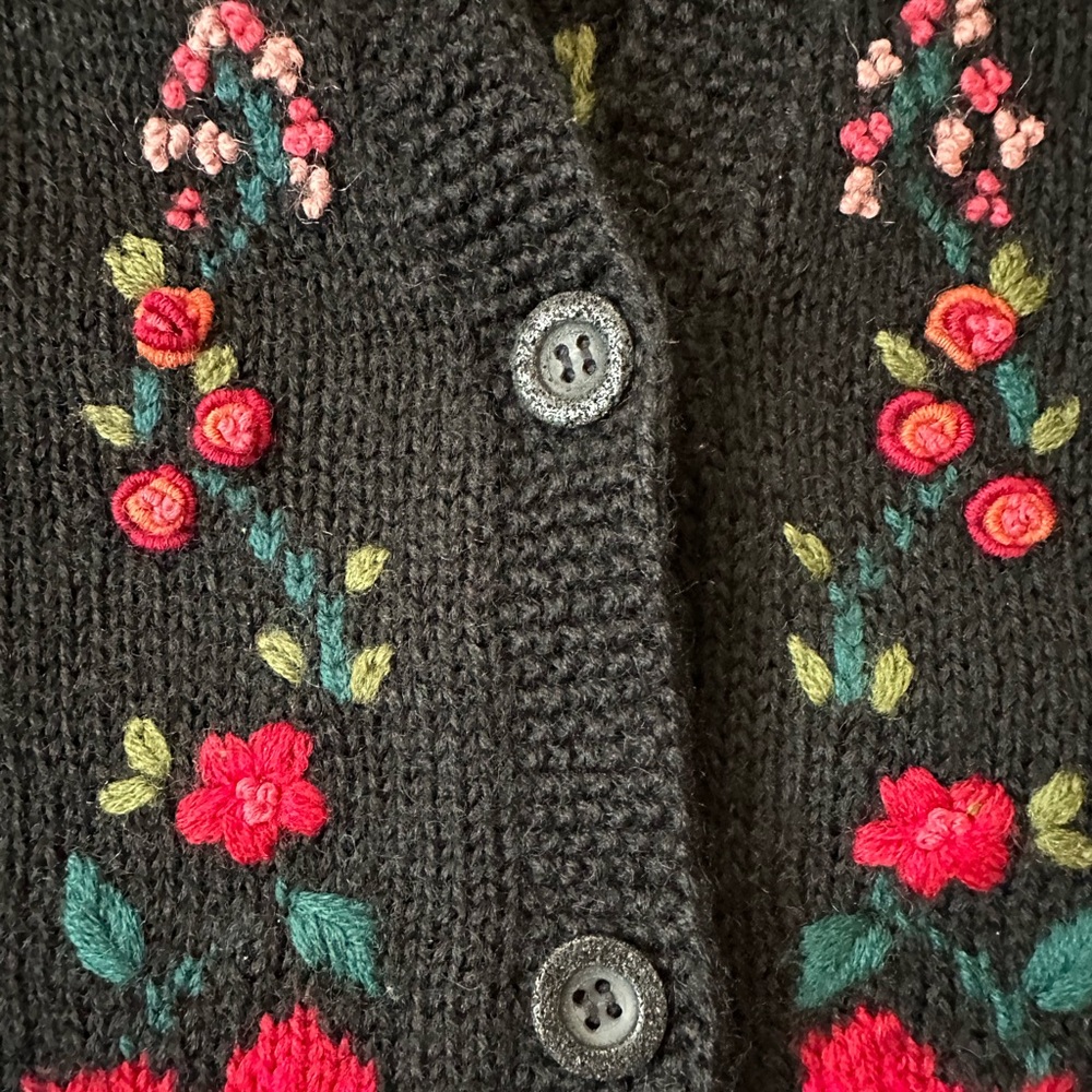Laura Ashley Vintage Floral Embroidered Black Baba Yaga Cardigan - Picture 17 of 17